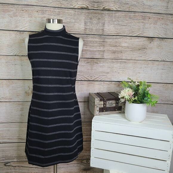 Kenar Women's Sleeveless Stripes Mock Neck‎ Mini Dress In Black/ Grey Size 4 - Picture 1 of 6